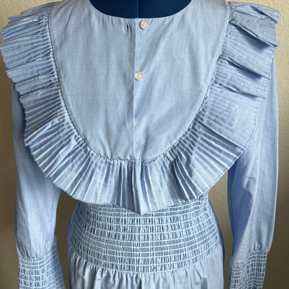 Tory Burch Smoked Cotton Dress Sky Blue Size 6 - Like New - Picture 3 of 8